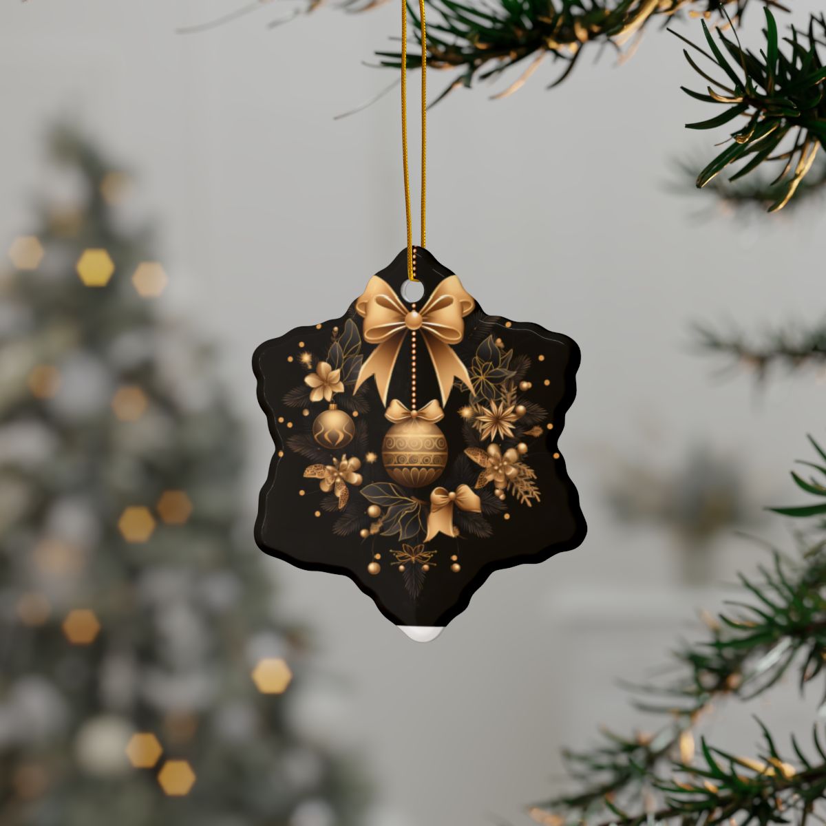 Black and Gold Multi Design Decorative Ceramic Ornaments, Double-Sided (1pc, 3pcs, 5pcs, 10pcs)