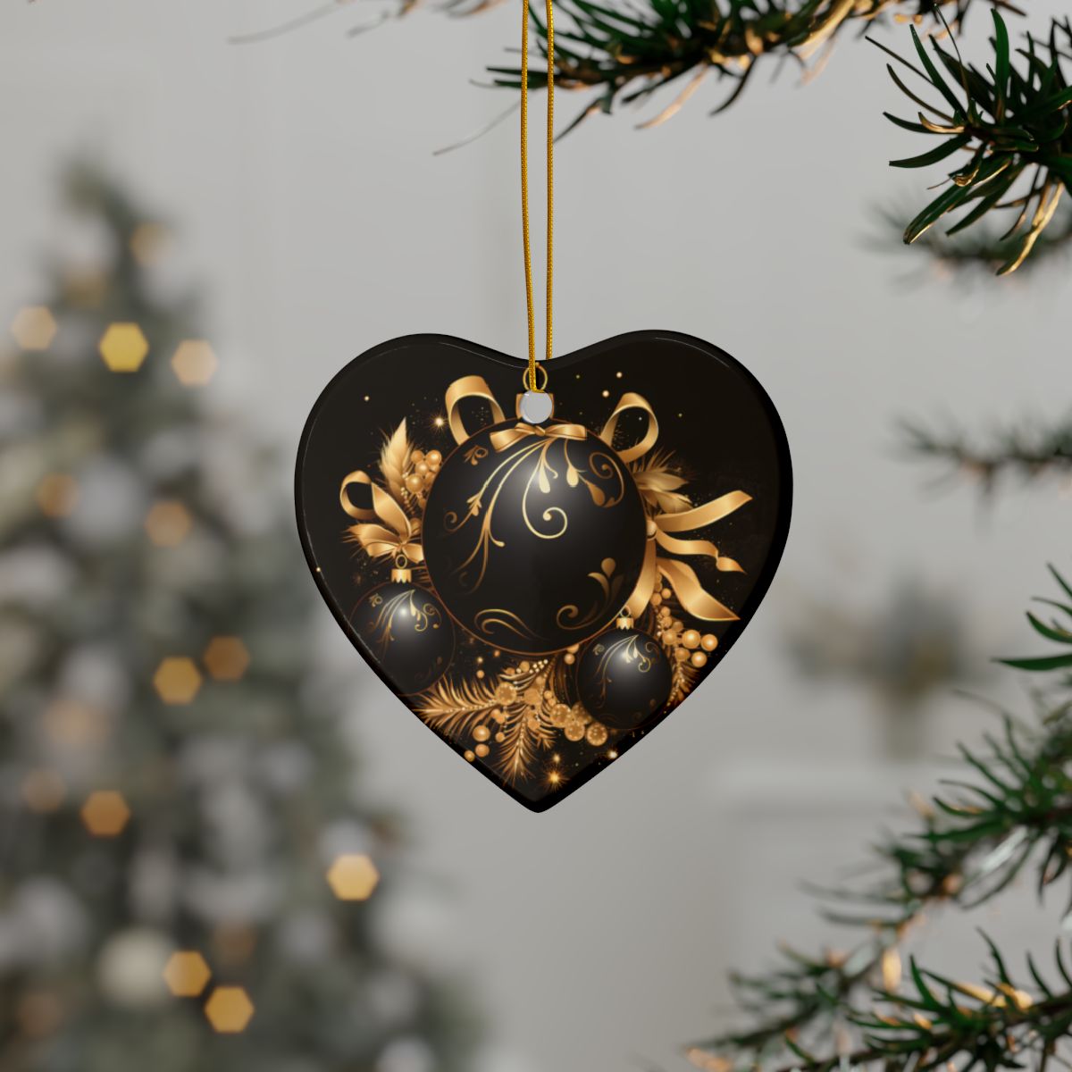 Black and Gold Multi Design Decorative Ceramic Ornaments, Double-Sided (1pc, 3pcs, 5pcs, 10pcs)