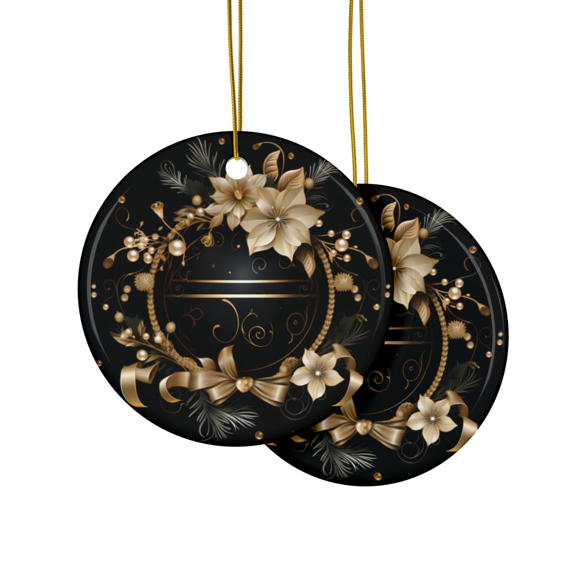 Black and Gold Multi Design Decorative Ceramic Ornaments, Double-Sided (1pc, 3pcs, 5pcs, 10pcs)