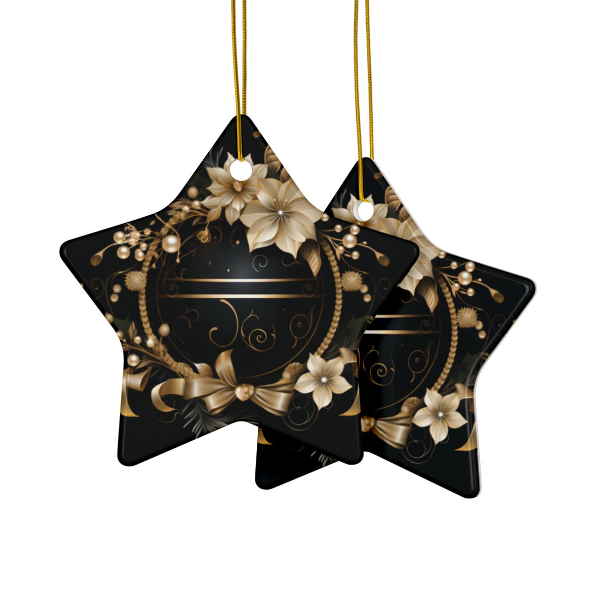 Black and Gold Multi Design Decorative Ceramic Ornaments, Double-Sided (1pc, 3pcs, 5pcs, 10pcs)