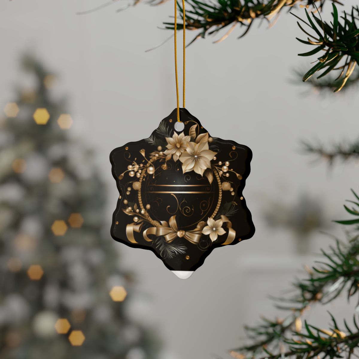 Black and Gold Multi Design Decorative Ceramic Ornaments, Double-Sided (1pc, 3pcs, 5pcs, 10pcs)