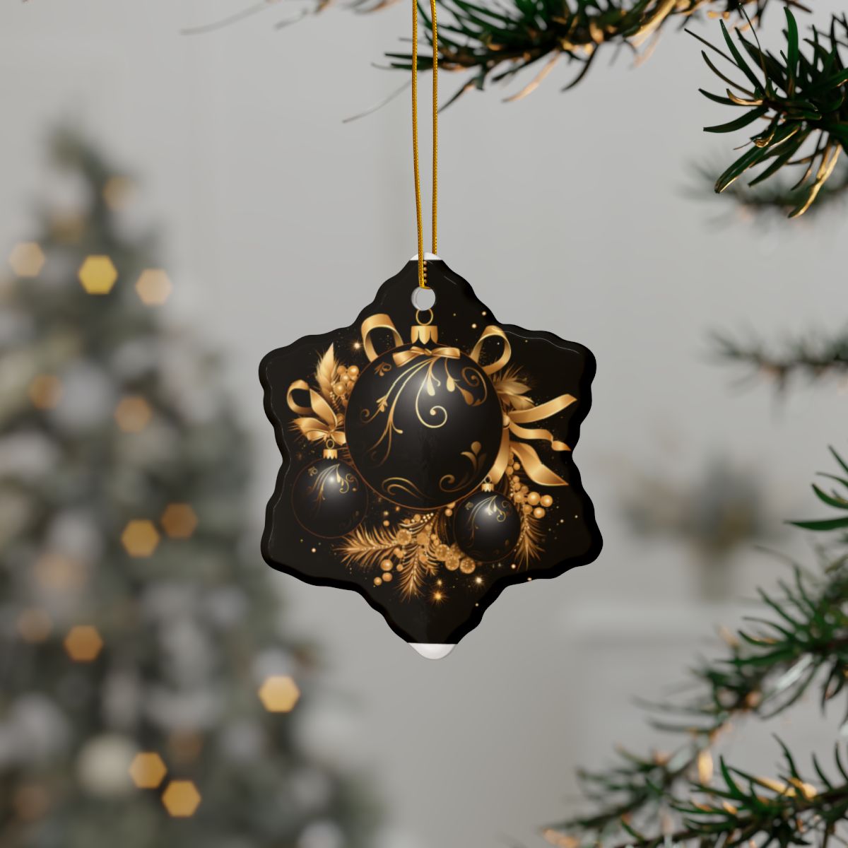 Black and Gold Multi Design Decorative Ceramic Ornaments, Double-Sided (1pc, 3pcs, 5pcs, 10pcs)