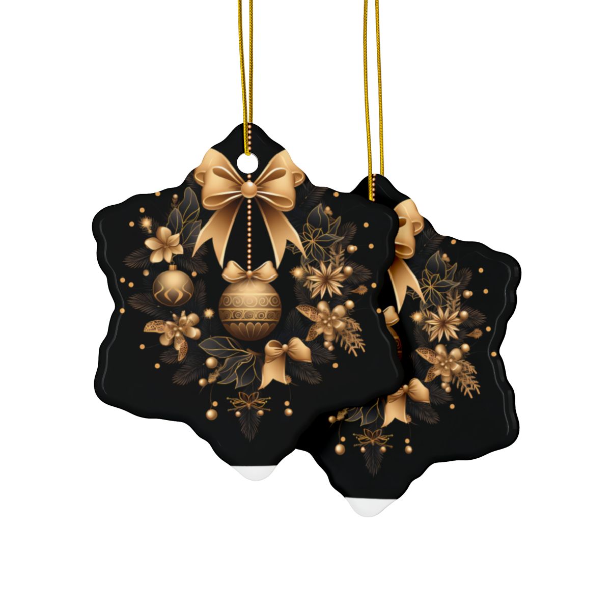 Black and Gold Multi Design Decorative Ceramic Ornaments, Double-Sided (1pc, 3pcs, 5pcs, 10pcs)