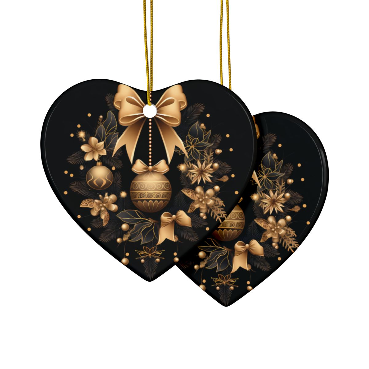 Black and Gold Multi Design Decorative Ceramic Ornaments, Double-Sided (1pc, 3pcs, 5pcs, 10pcs)