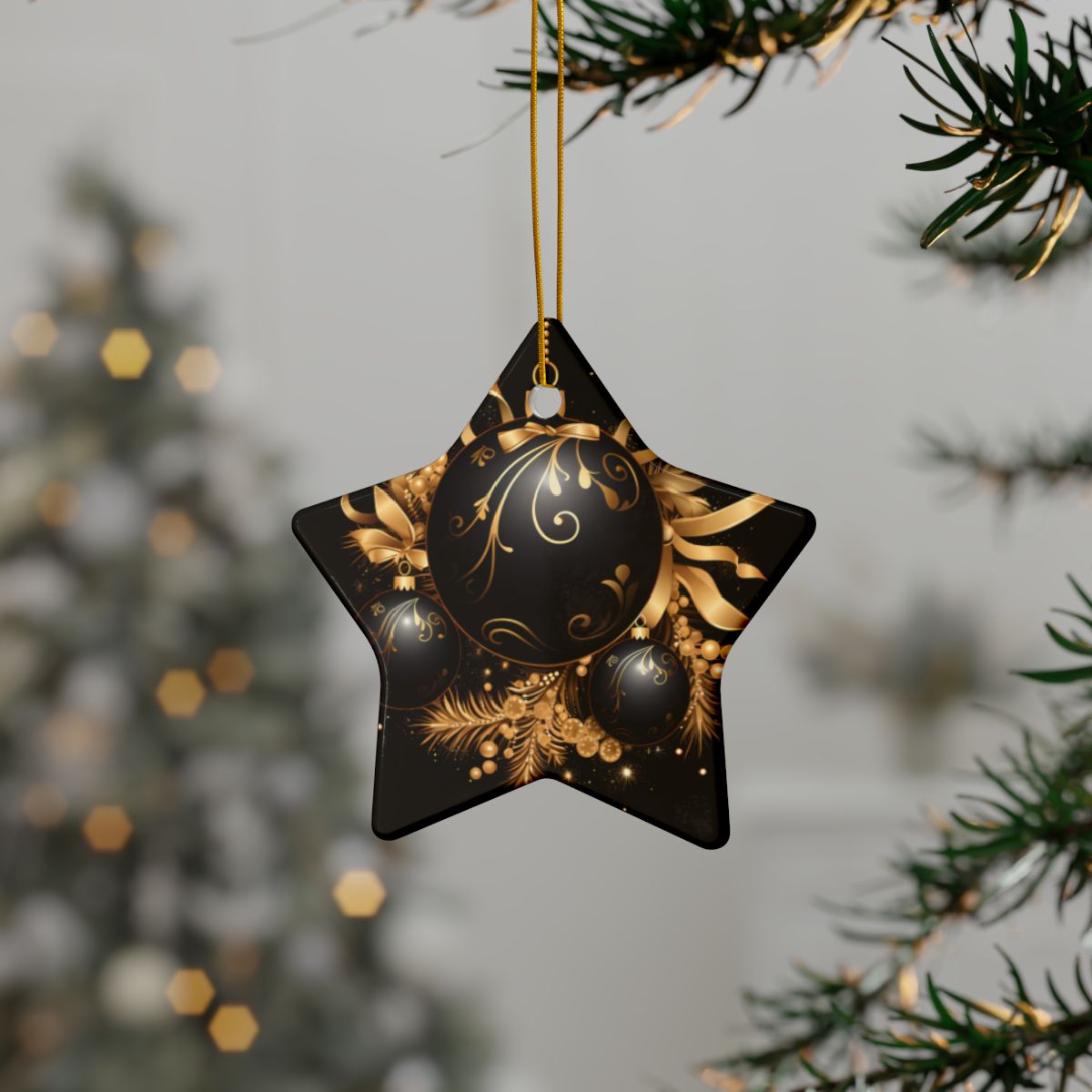 Black and Gold Multi Design Decorative Ceramic Ornaments, Double-Sided (1pc, 3pcs, 5pcs, 10pcs)