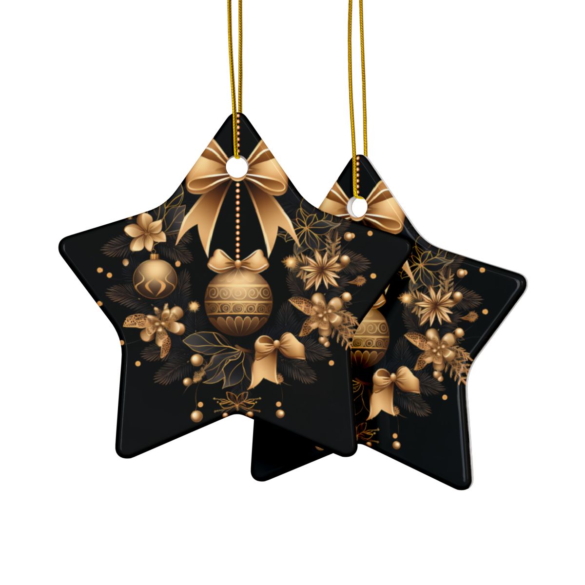 Black and Gold Multi Design Decorative Ceramic Ornaments, Double-Sided (1pc, 3pcs, 5pcs, 10pcs)