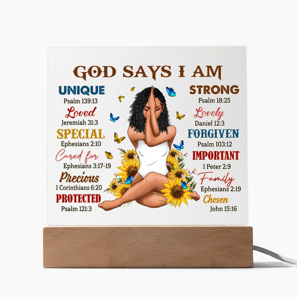 God Says I Am- Acrylic Square Plaque