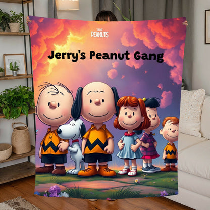 Personalized Peanut Gang Snoopy Hooded Sherpa Fleece Blanket