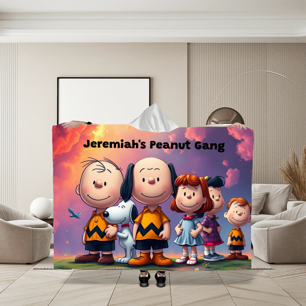 Personalized Peanut Gang Snoopy Hooded Sherpa Fleece Blanket