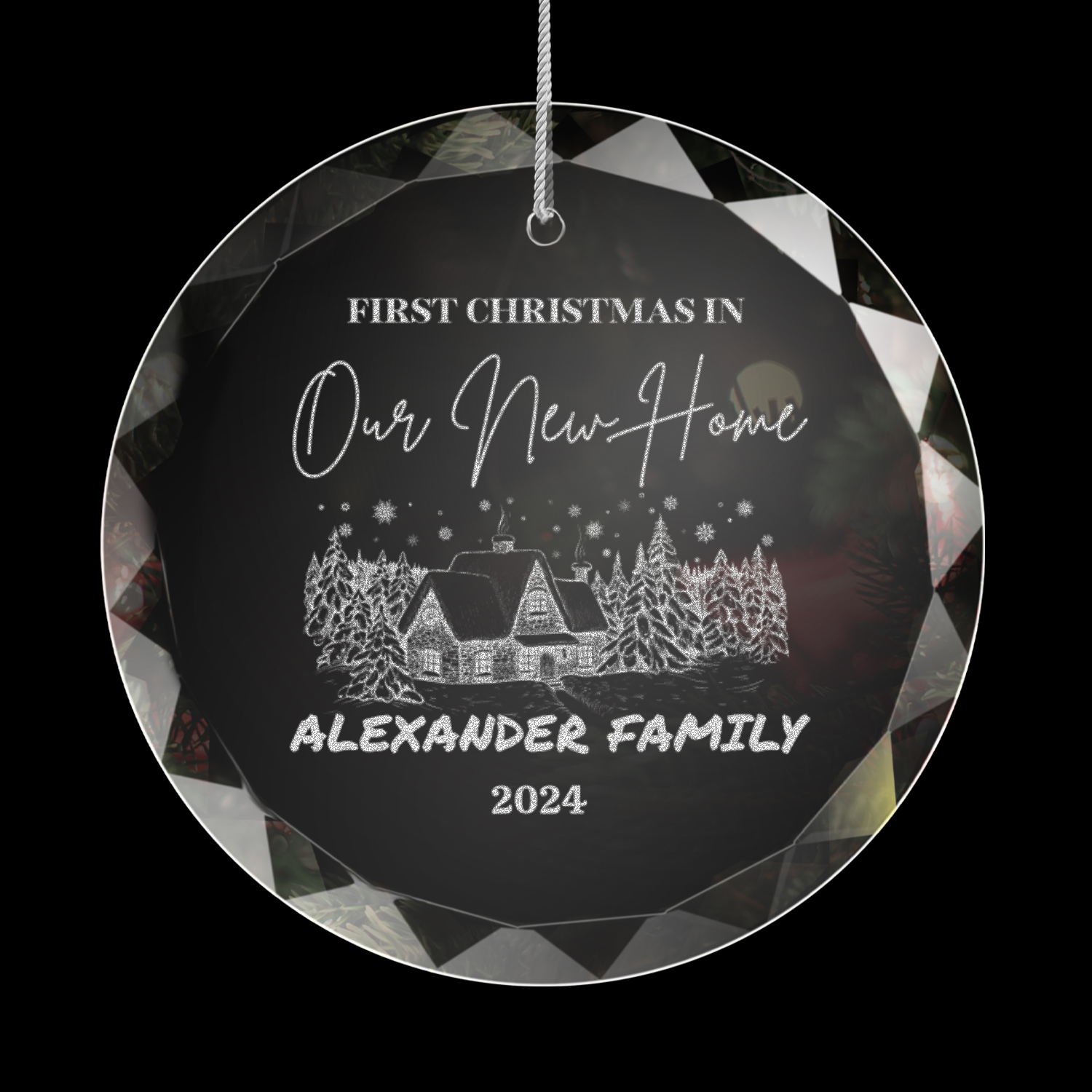 First Christmas In New Home Classic Elegance Round Glass Engraved Premium Ornament With Gift Box