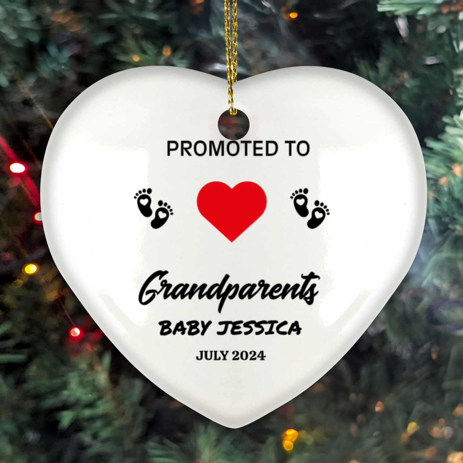 Personalized New Grandparents Classic Elegance Ceramic Heart Hanging Ornament With Gift Box