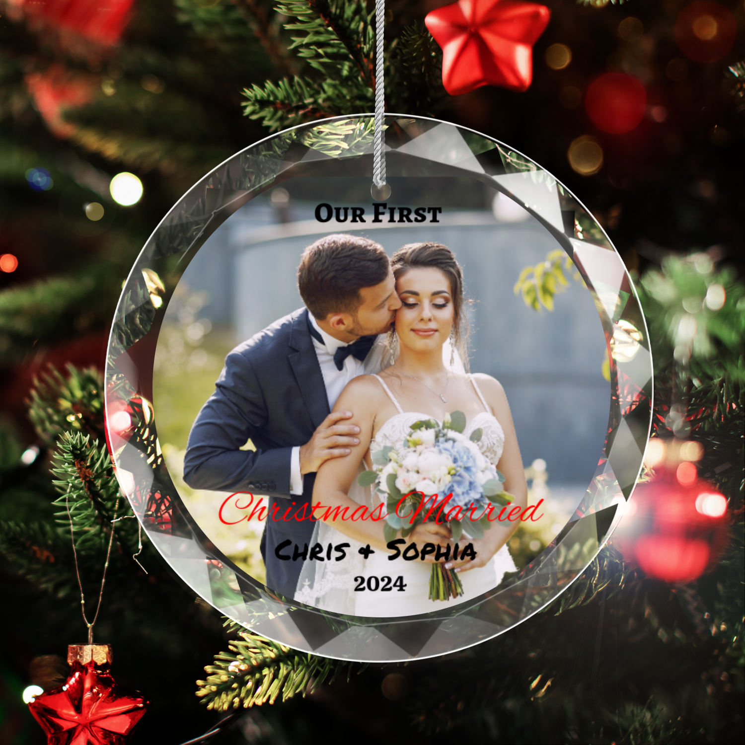 First Christmas Married- Classic Elegance Glass Premium Ornament With Gift Box