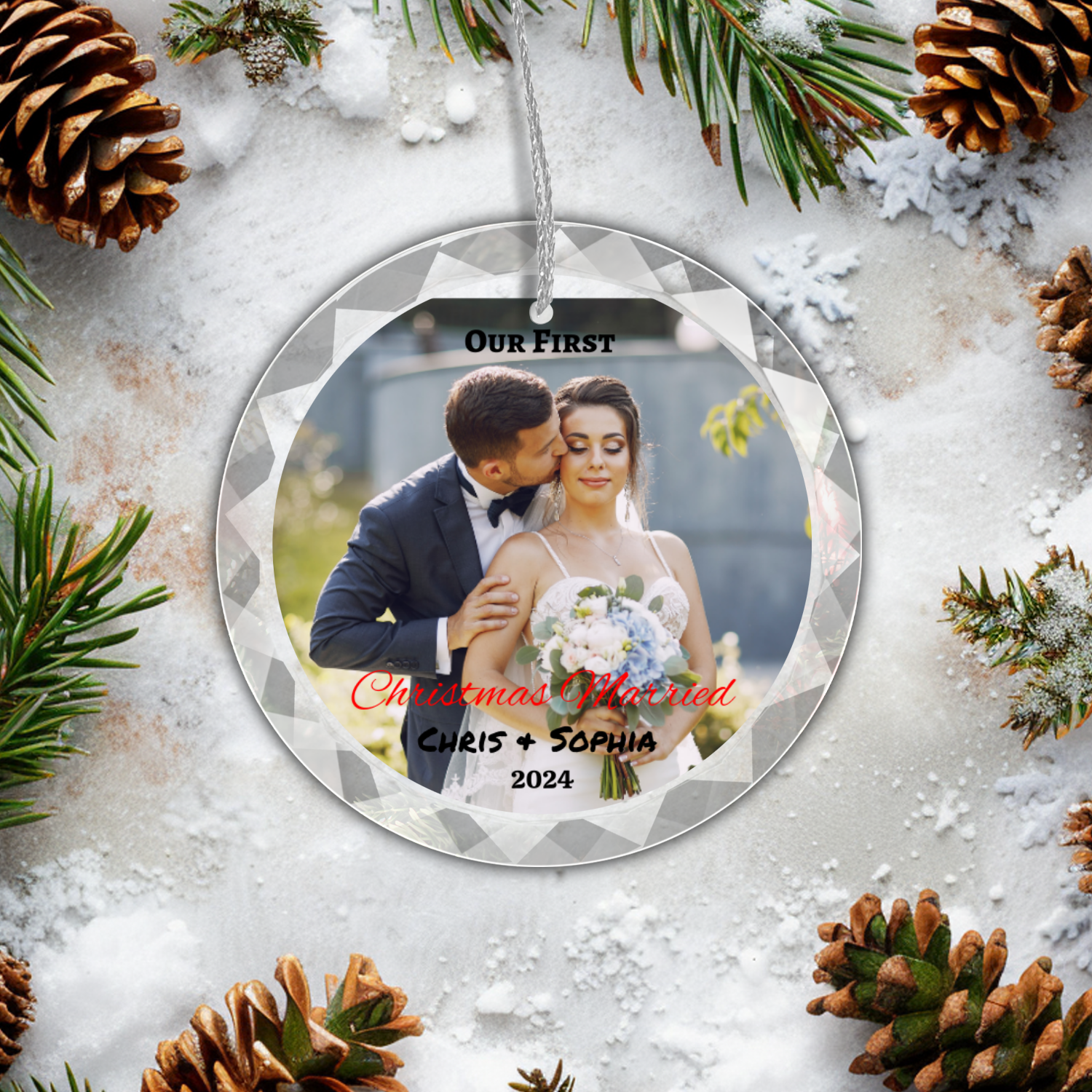 First Christmas Married- Classic Elegance Glass Premium Ornament With Gift Box