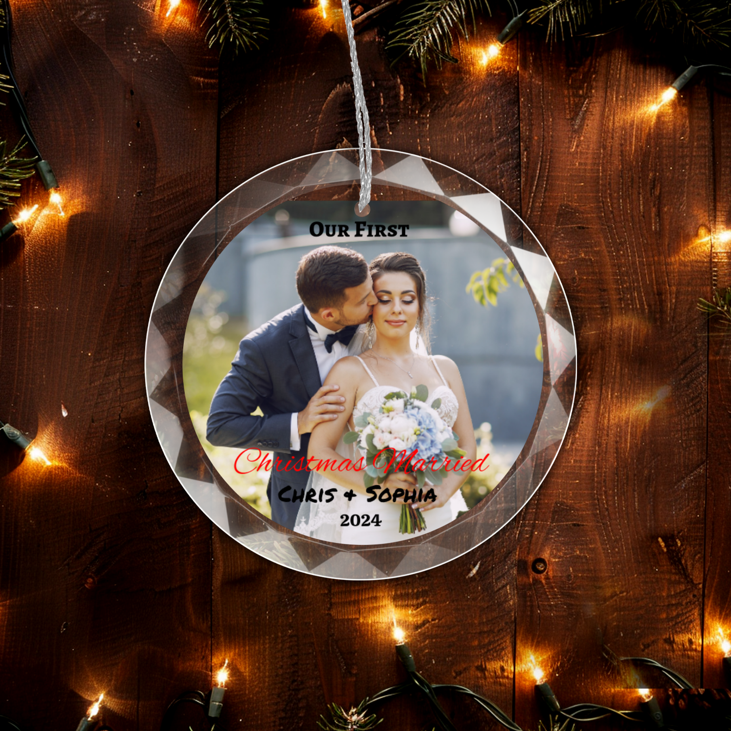 First Christmas Married- Classic Elegance Glass Premium Ornament With Gift Box