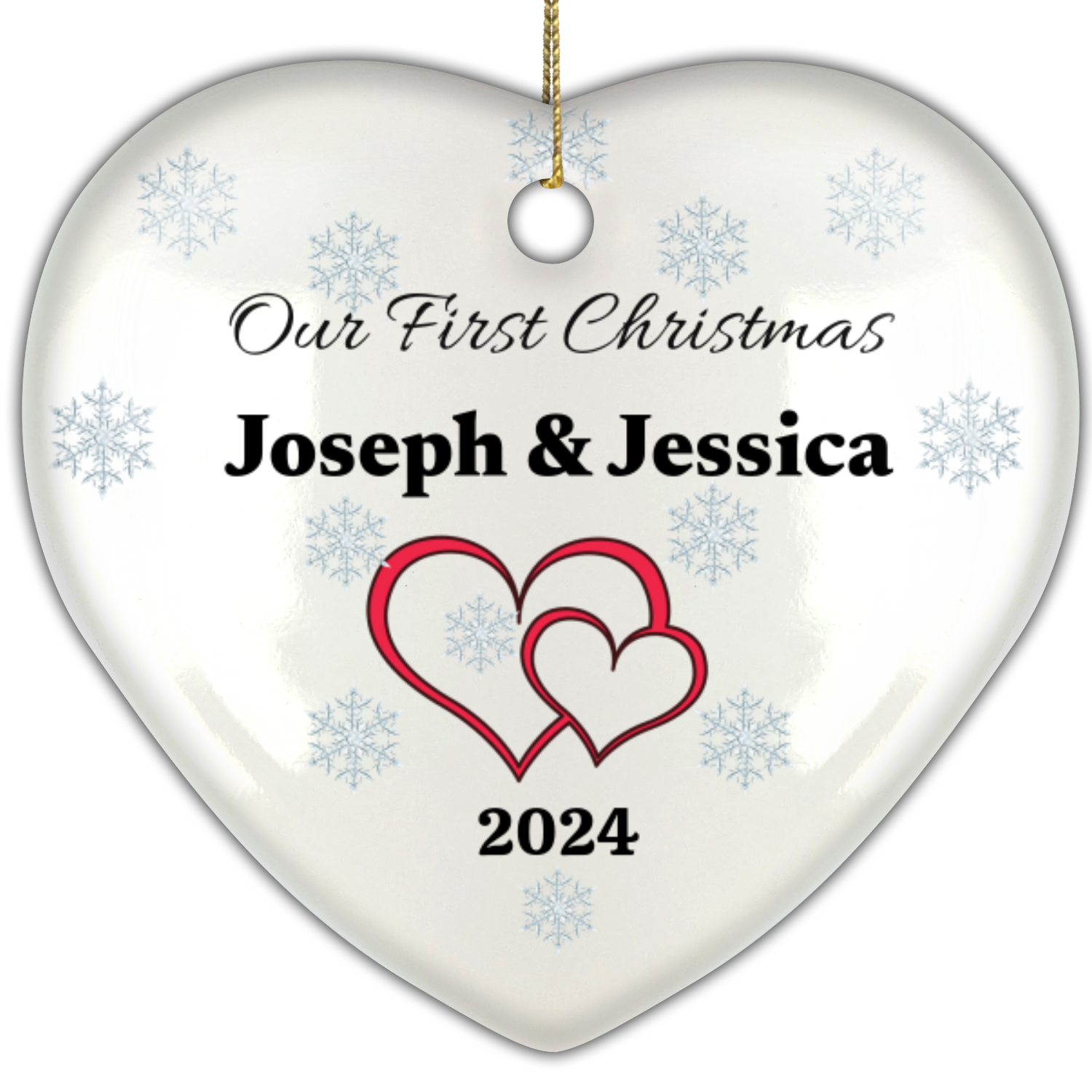 Personalized Couples First Christmas Classic Elegance Ceramic Heart Hanging Ornament With Gift Box