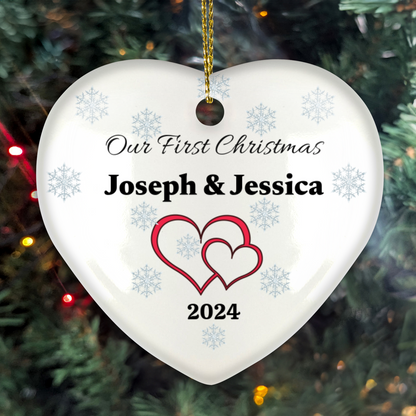 Personalized Couples First Christmas Classic Elegance Ceramic Heart Hanging Ornament With Gift Box