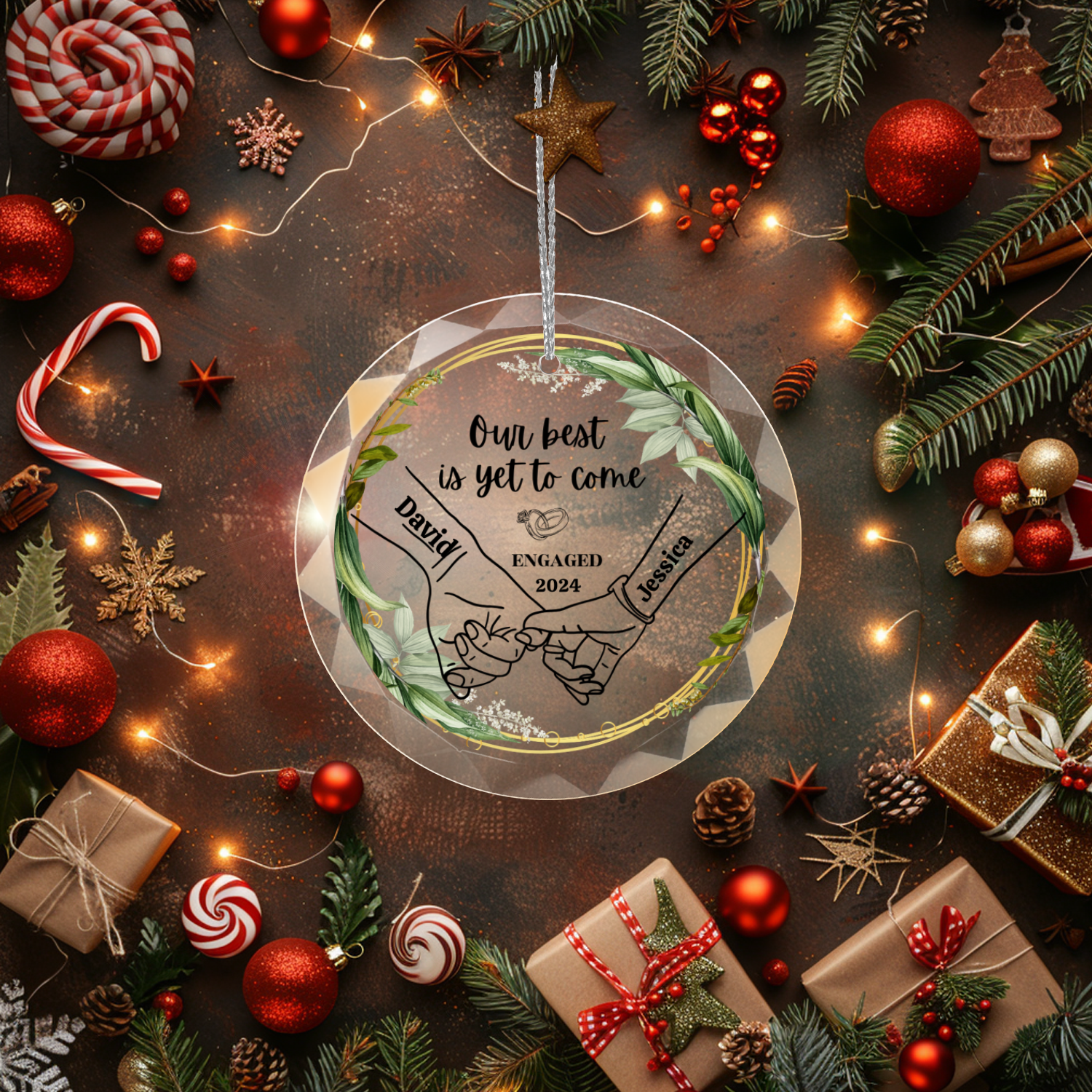 Our Engagement- Classic Elegance Glass Premium Ornament With Gift Box