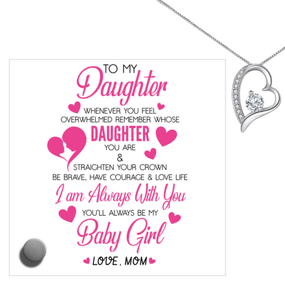 To My Daughter Eternal Heart Necklace  With Glass Message Stand