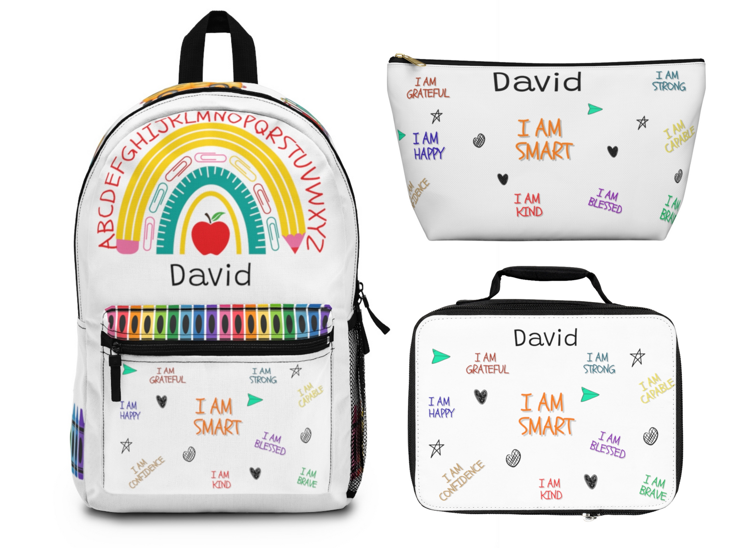 Personalized Kids School Backpack Lunch Bag Pencil Case