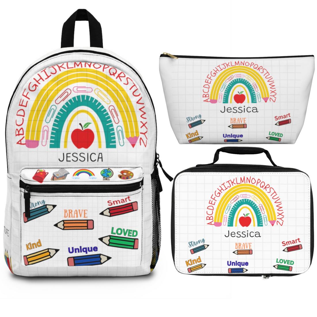 Personalized Kids School Backpack Lunch Bag Pencil Case