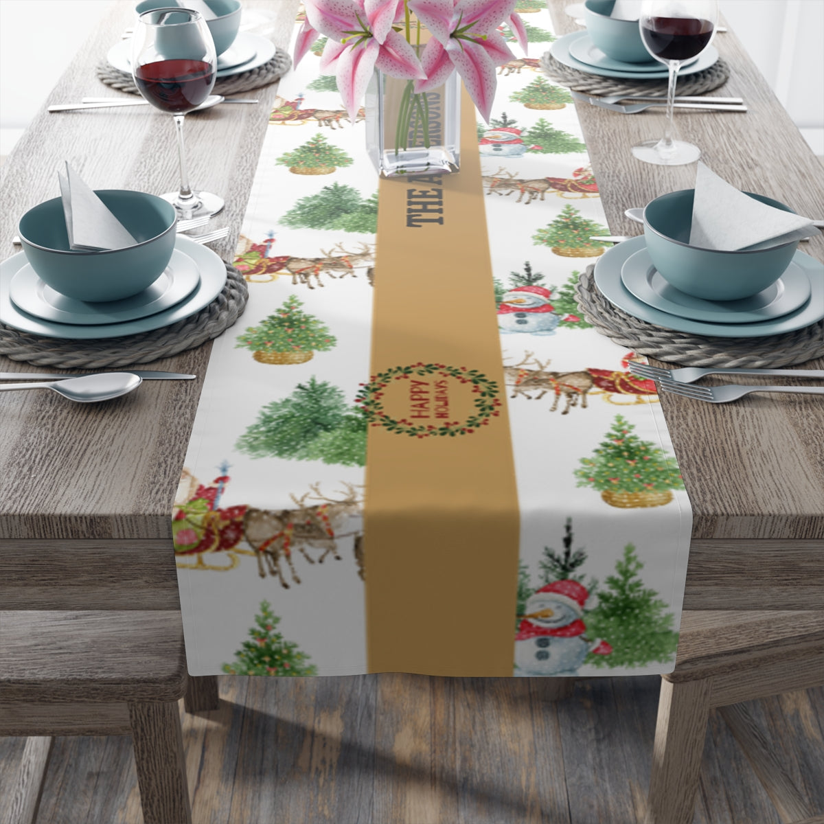 Personalized Family Holiday Table Runner (Cotton, Poly)