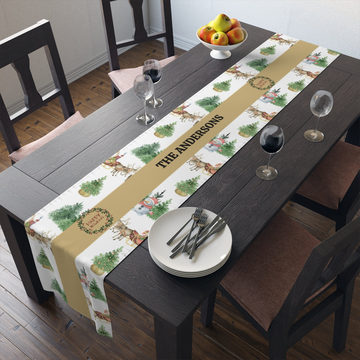 Personalized Family Holiday Table Runner (Cotton, Poly)