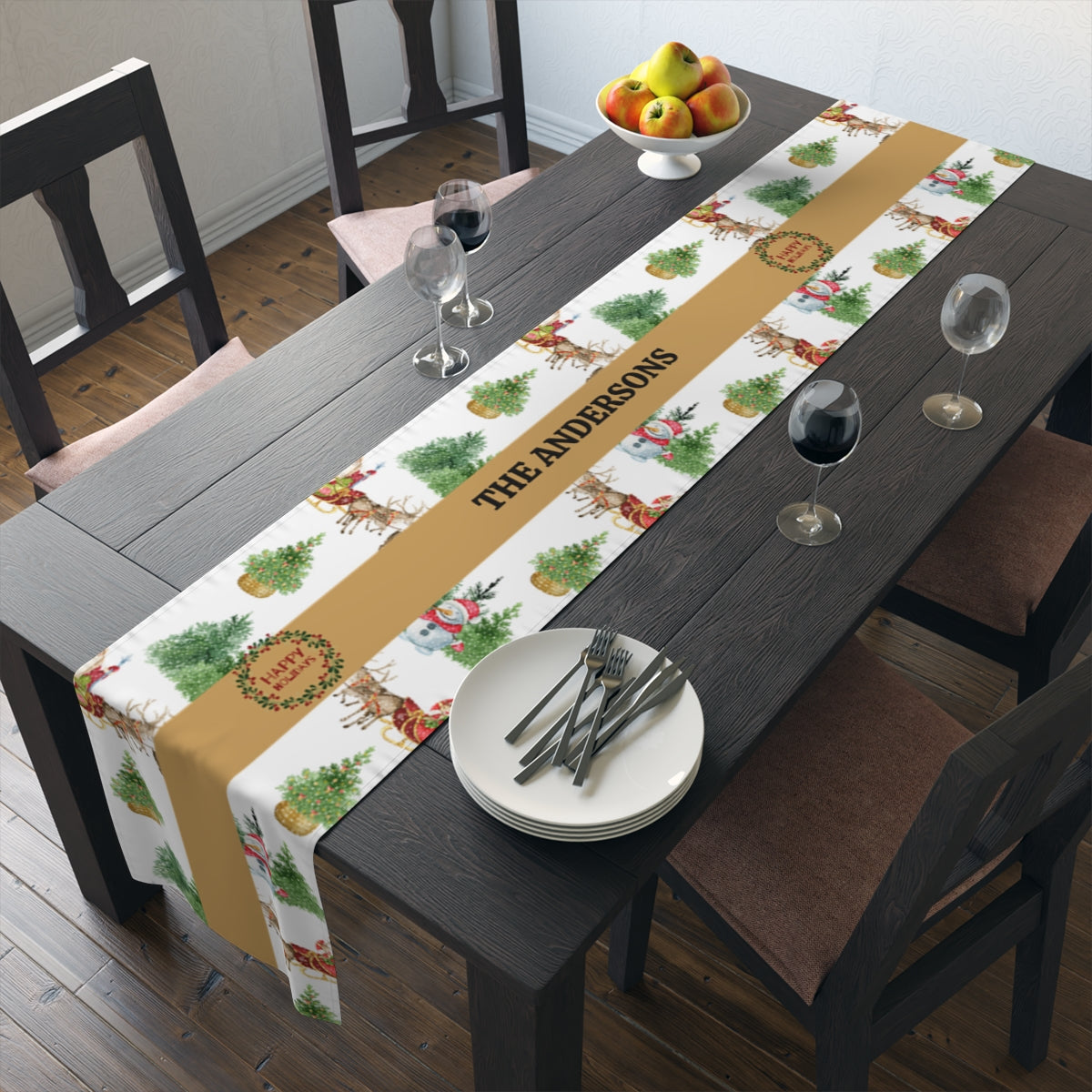 Personalized Family Holiday Table Runner (Cotton, Poly)