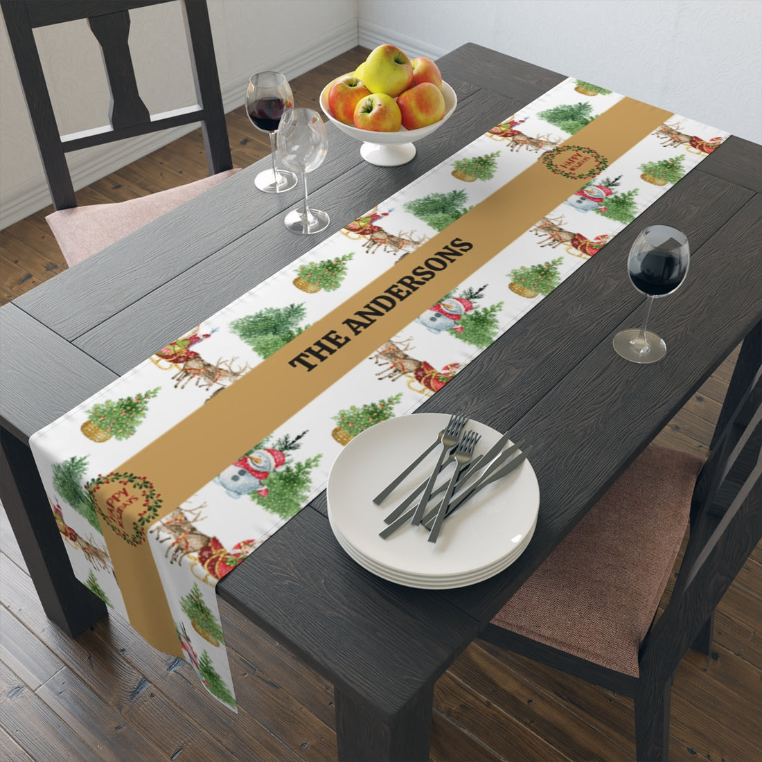 Personalized Family Holiday Table Runner (Cotton, Poly)